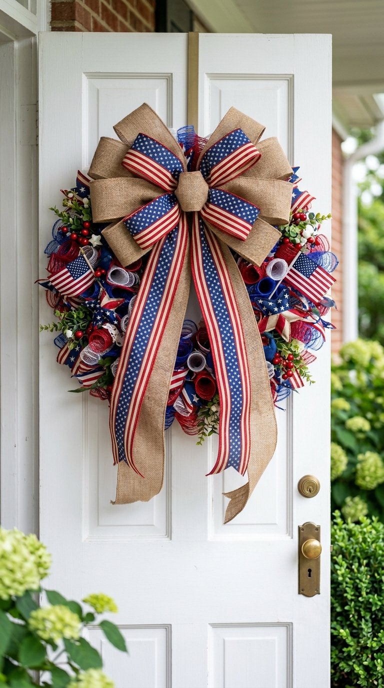 Patriotic Wreath Hanger with Americana Ribbon Bow
