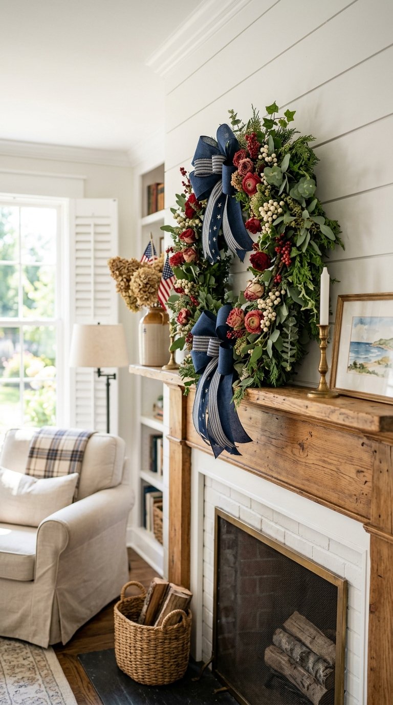Patriotic Wreath Leaning Against the Wall