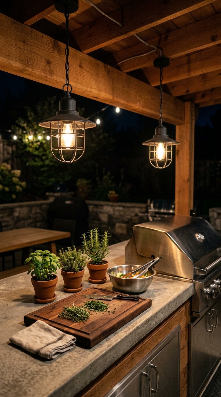 Pendant Lights Over an Outdoor Kitchen
