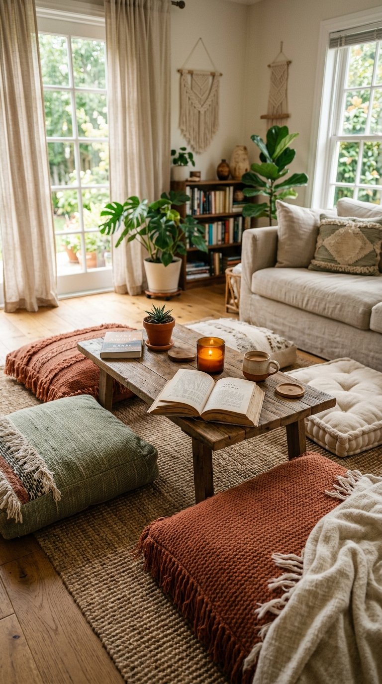  Pile Floor Cushions Around Your Coffee Table