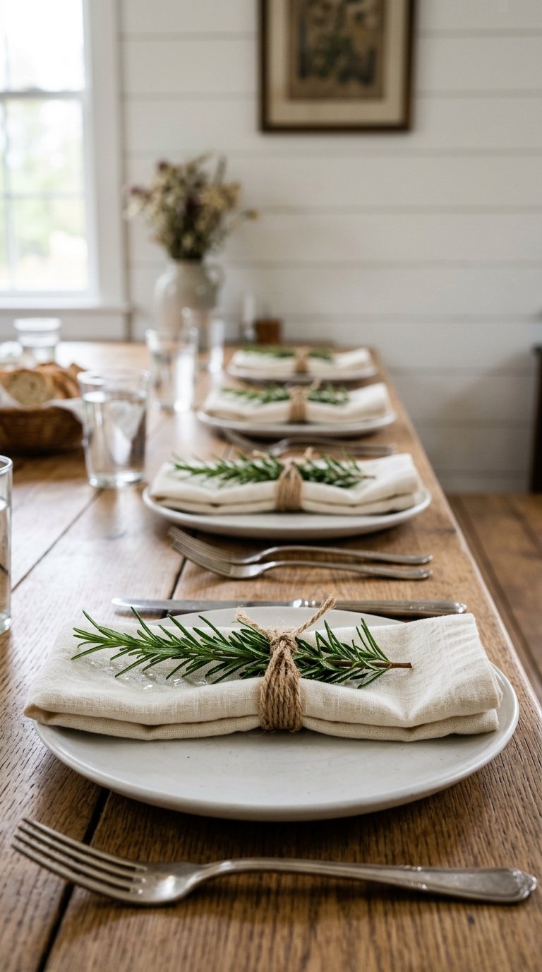 Place Fresh Herb Bundles as Individual Napkin Accents