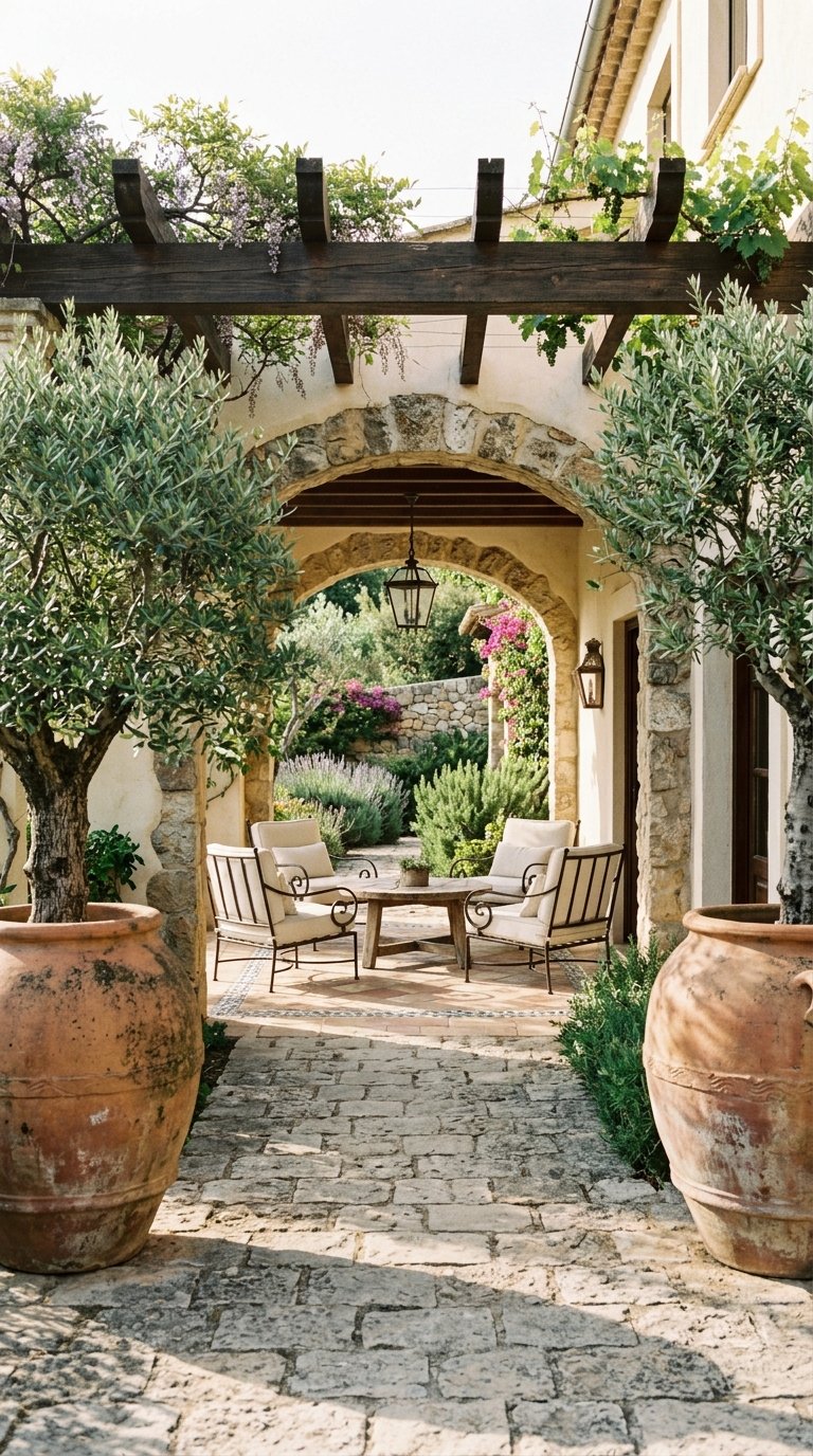 Potted Plants to Frame the Covered Patio Entrance