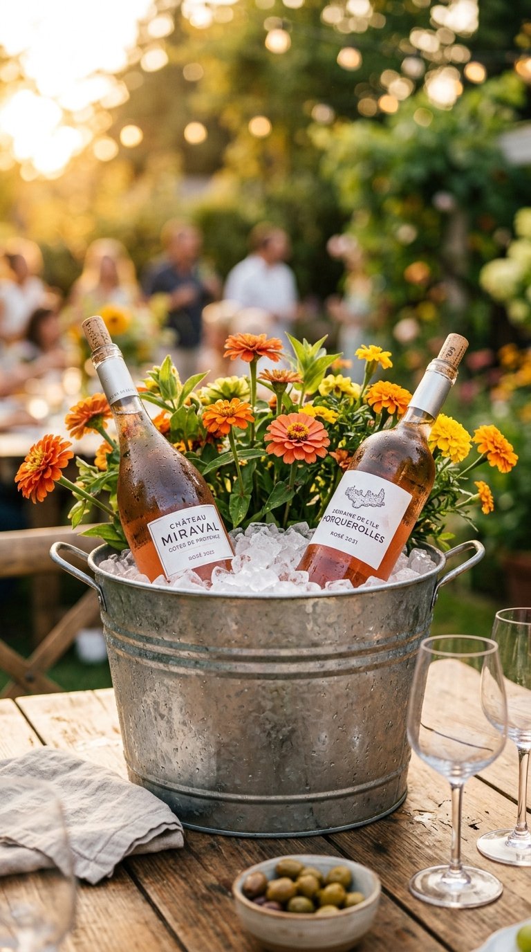 Rosé and Wildflower Ice Bucket Display