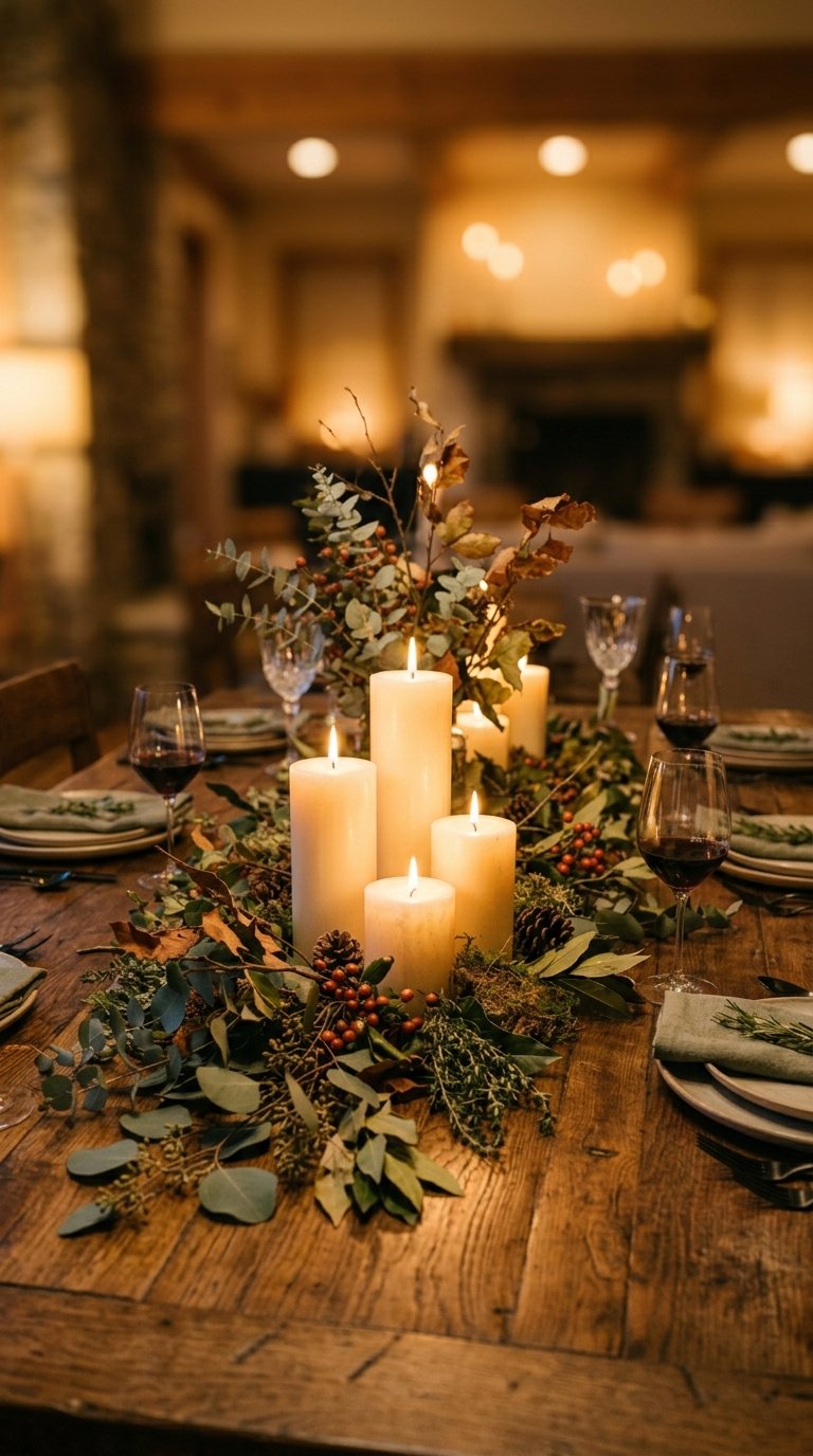 Seasonal Candle and Branch Centerpiece