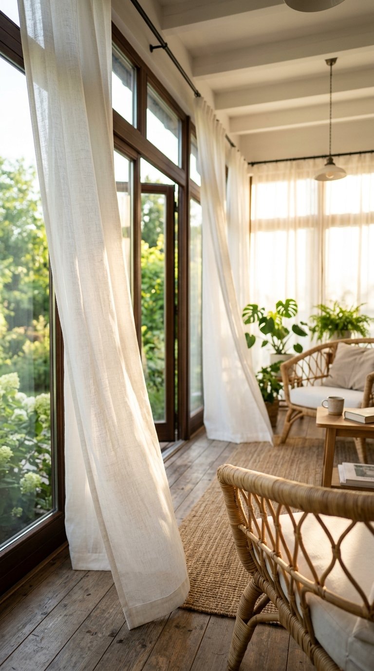 Sheer White Linen Curtains to Diffuse Harsh Sunlight