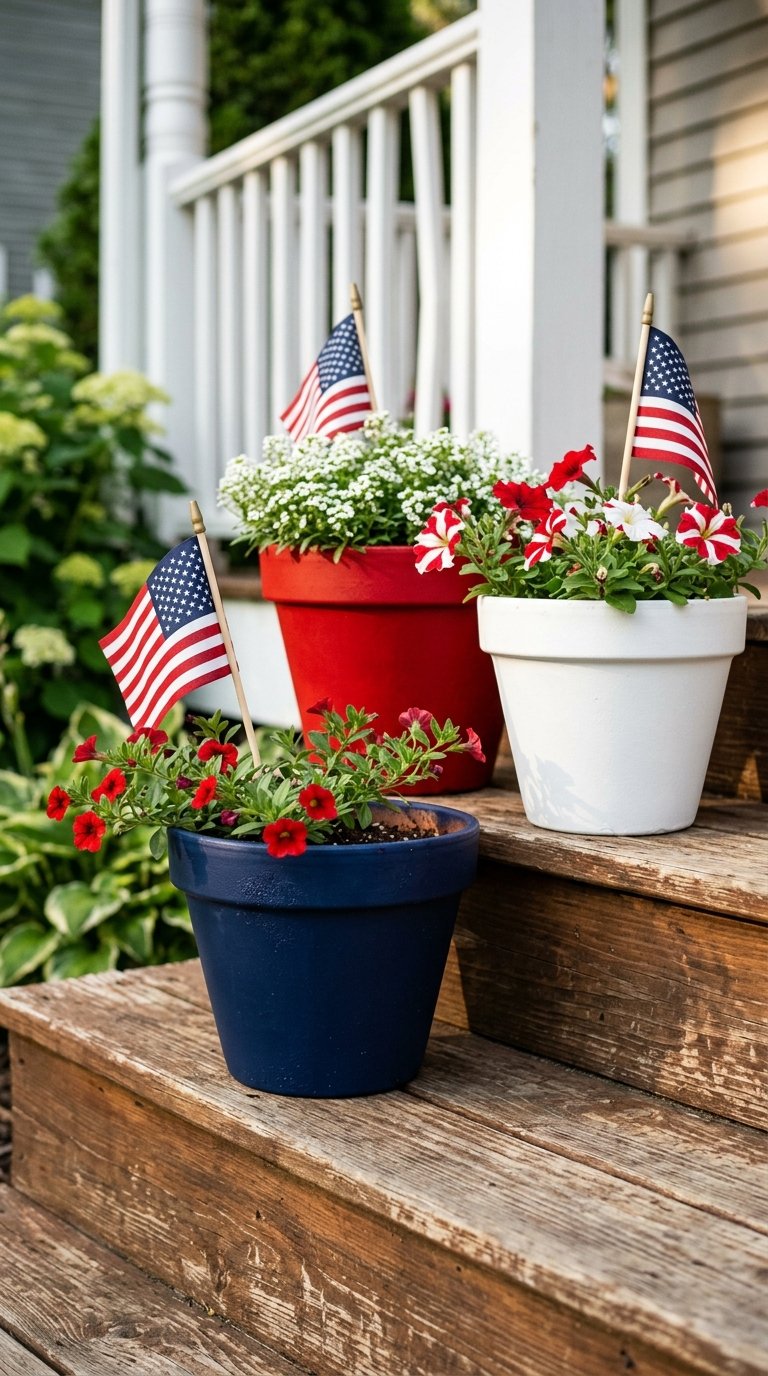 Spray-Painted Terra Cotta Pots in Red, White, and Blue