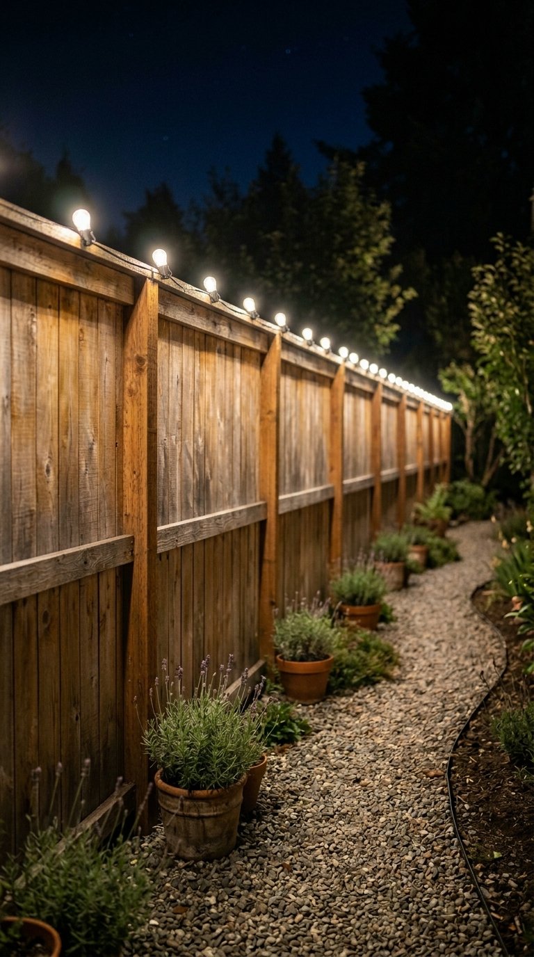 String Lights Along a Fence Line