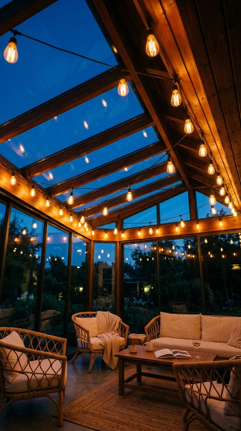 String Lights Along the Ceiling Perimeter