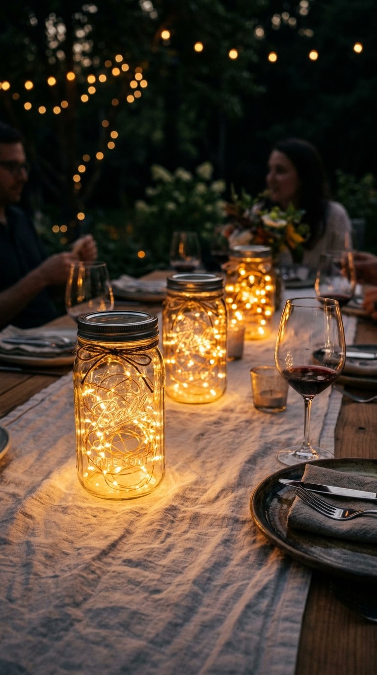 String Lights Inside Outdoor Lanterns and Jars