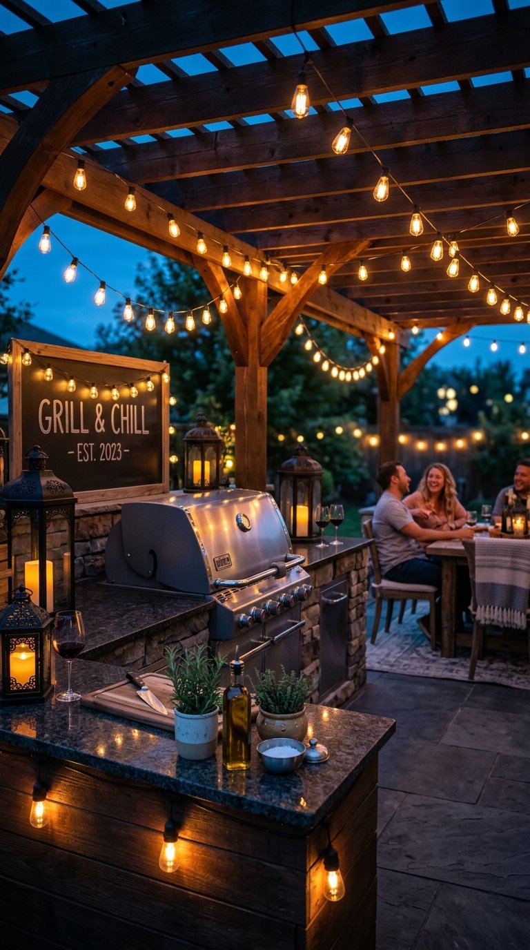 String Lights and Lanterns for BBQ Area Ambiance