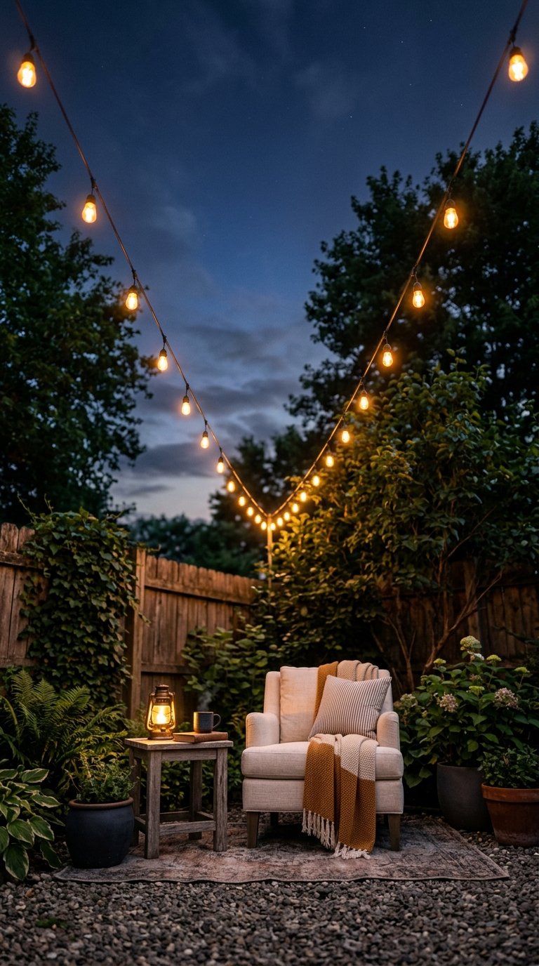 String Lights to Define the Corner Overhead