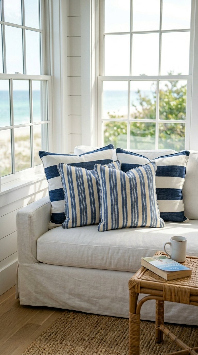 Striped Blue and White Outdoor Fabric