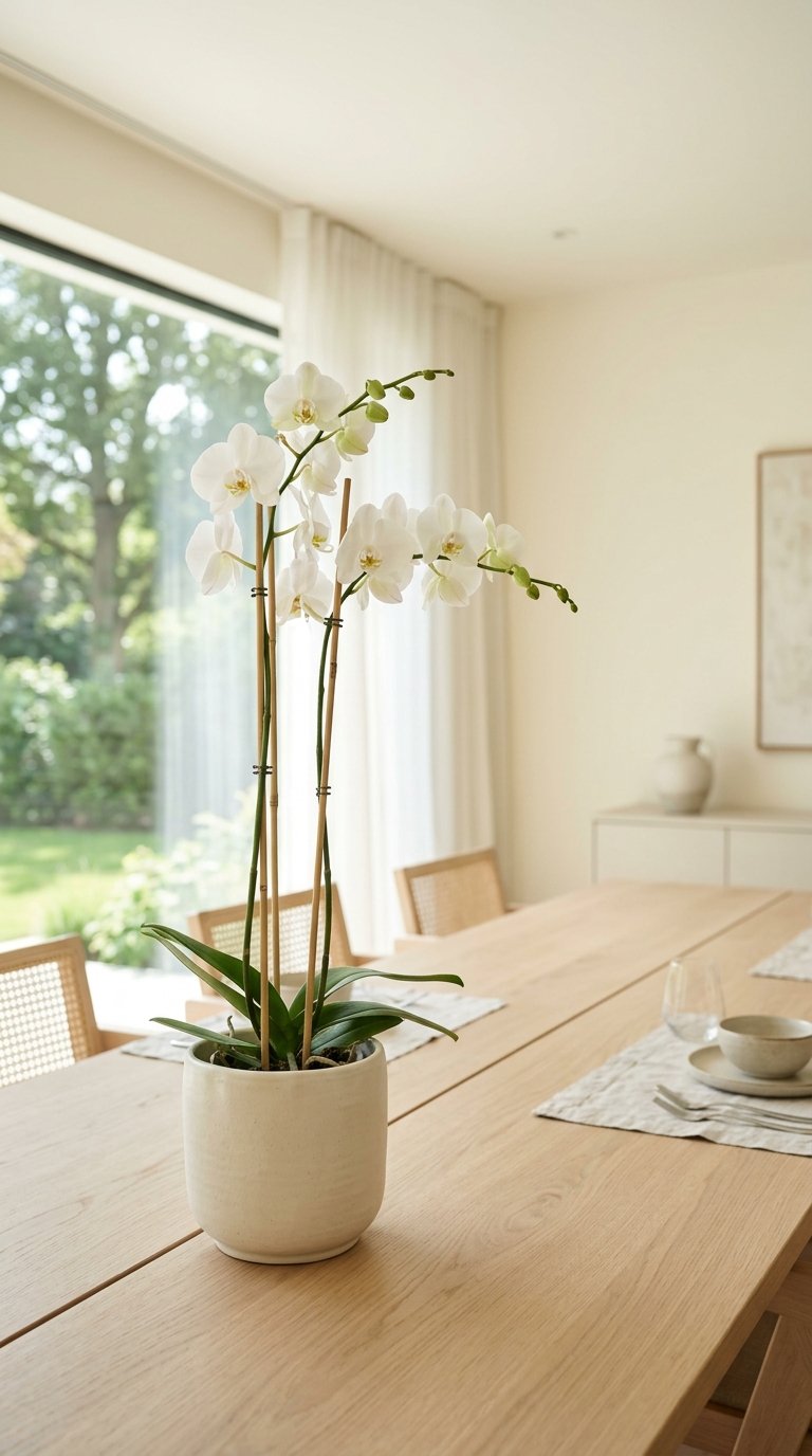 Tall Orchid Plant in a Ceramic Pot