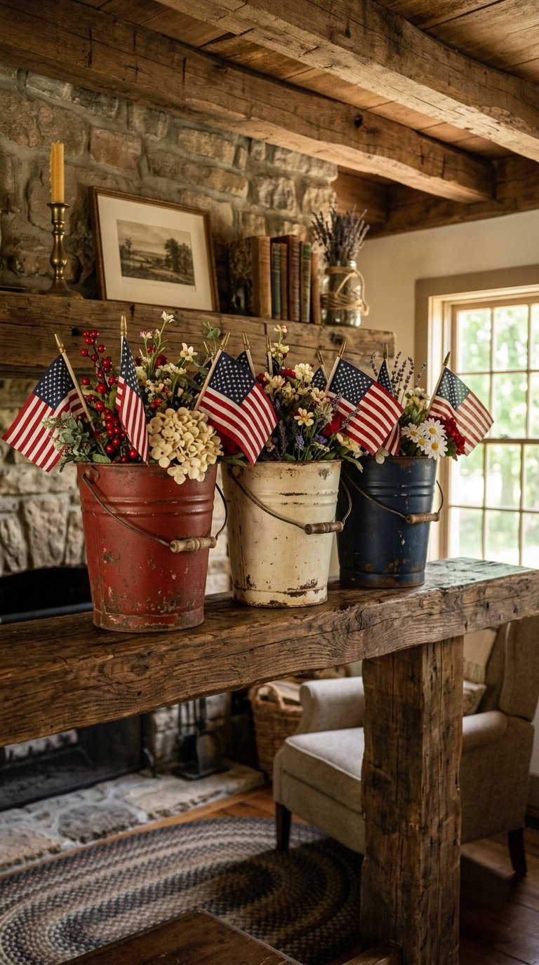 Tin Buckets Painted in Flag Colors