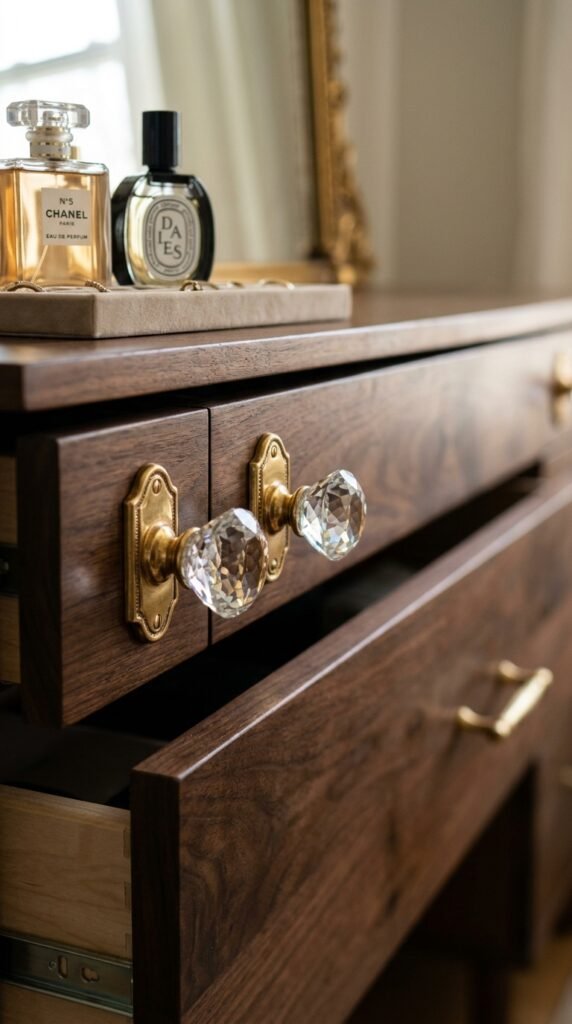 Use Brass or Crystal Drawer Pulls