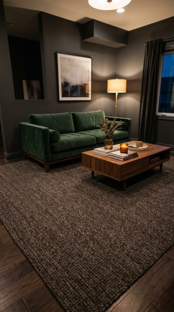 Use Dark Floors or a Dark Area Rug to Anchor the Palette