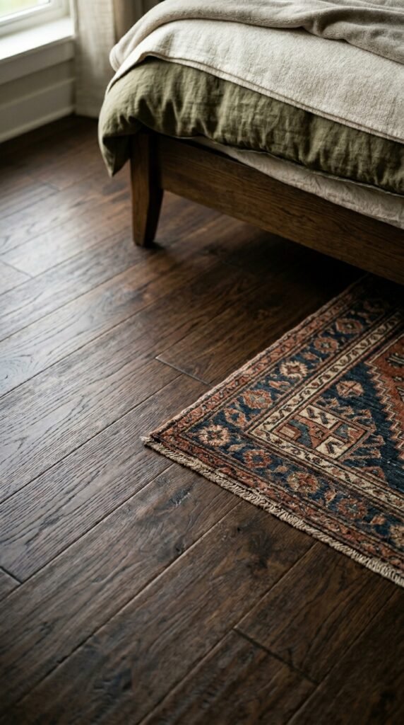 Use Dark-Stained Wood Flooring or Rugs to Fake It
