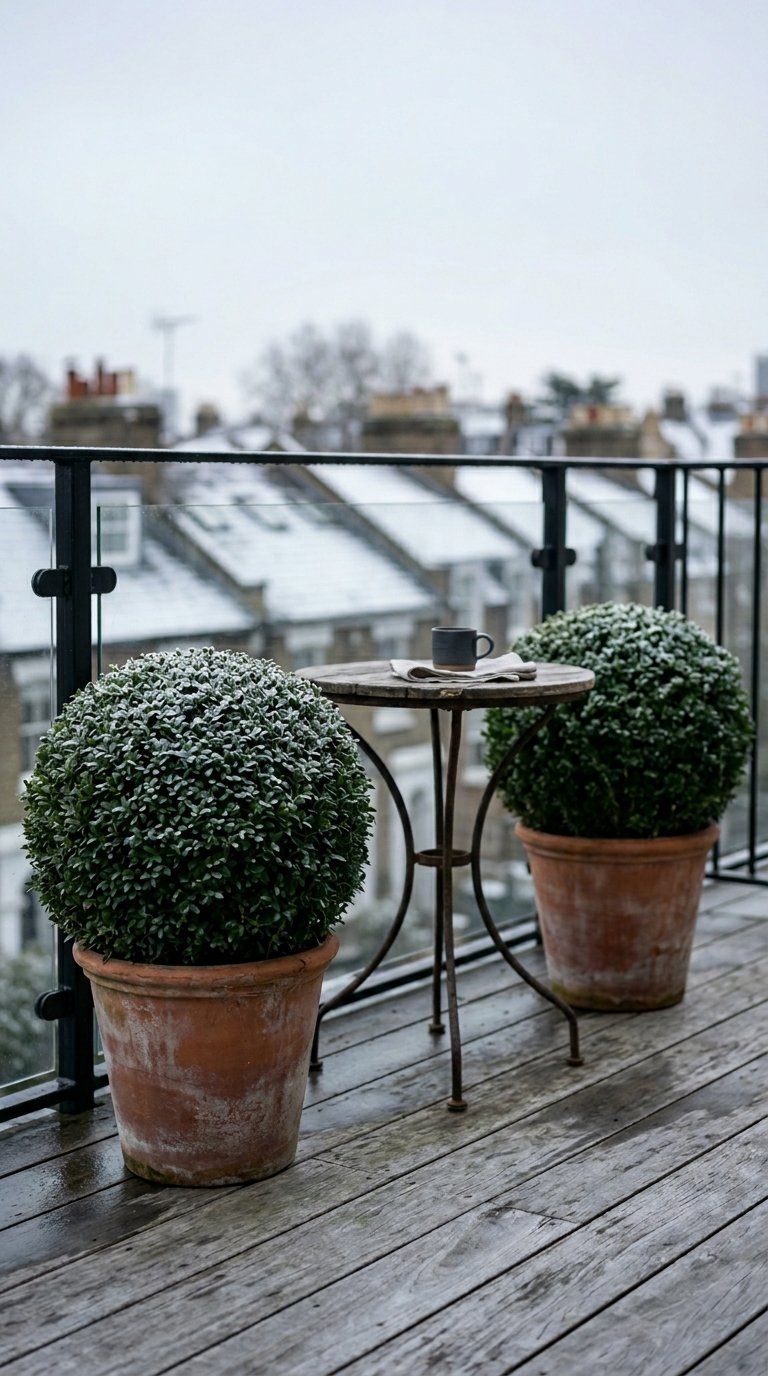 Use Evergreen Plants for Year-Round Balcony Interest