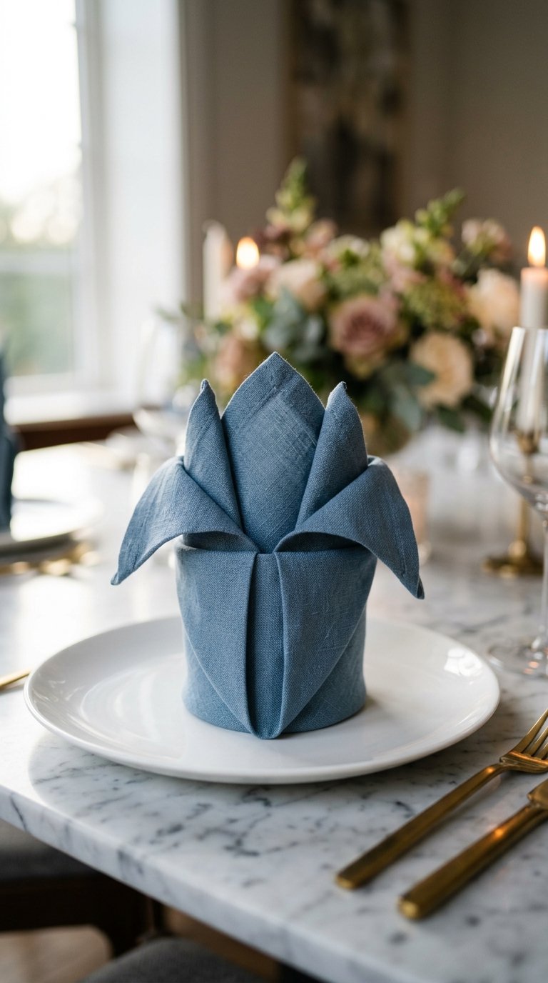 Use Linen Napkins Folded Into a Simple Bishop's Hat