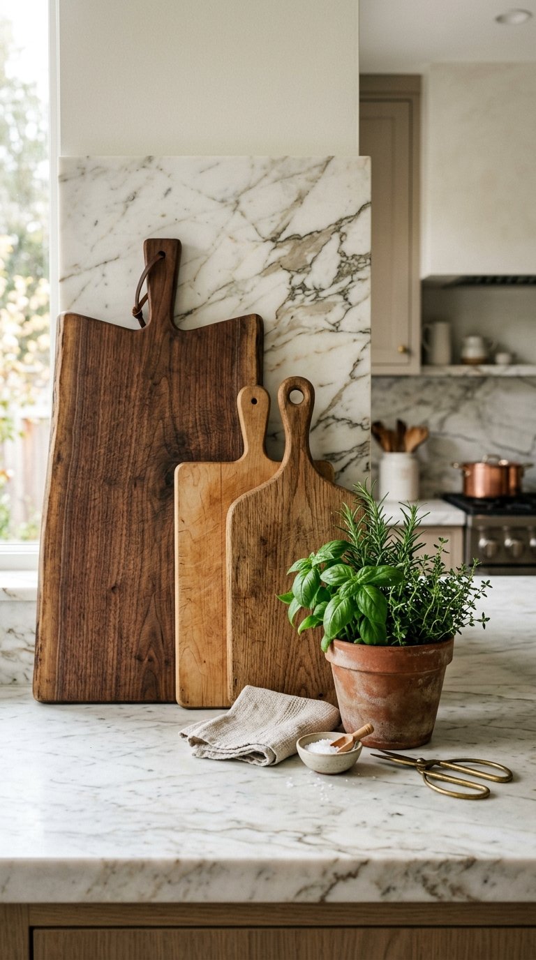 Use Natural Wood Serving Boards as Decor