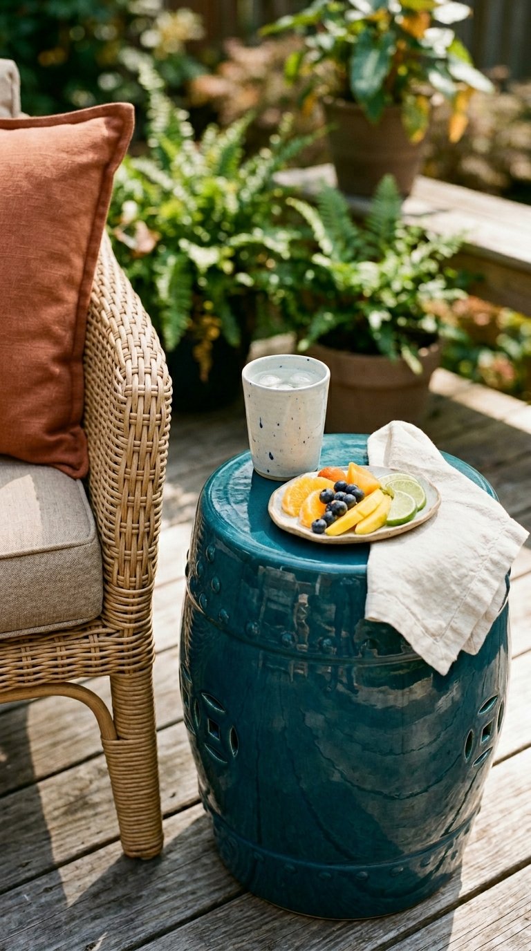 Use a Ceramic Garden Stool as a Multipurpose Side Table