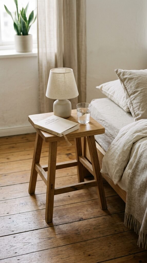 Use a Low Stool as a Bedside Table Alternative