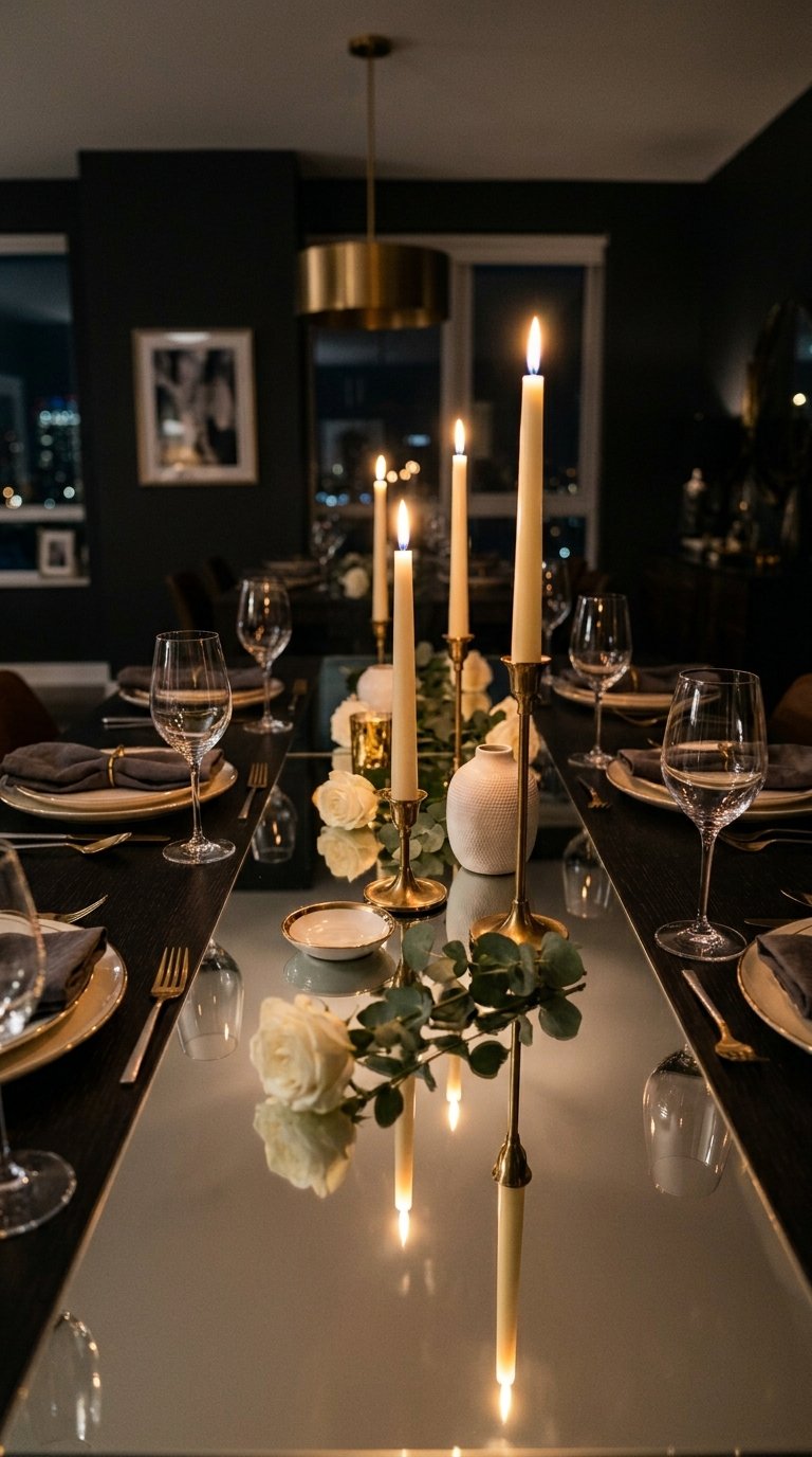 Use a Mirrored or Glass Table Runner for Evening Events