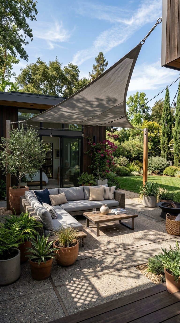 Use a Pergola or Shade Sail for Overhead Cover