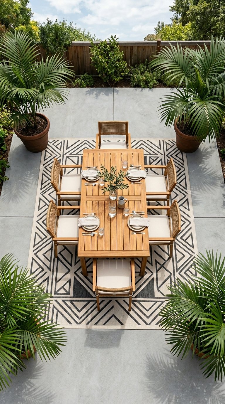 Use an Outdoor Rug to Define the Dining Zone