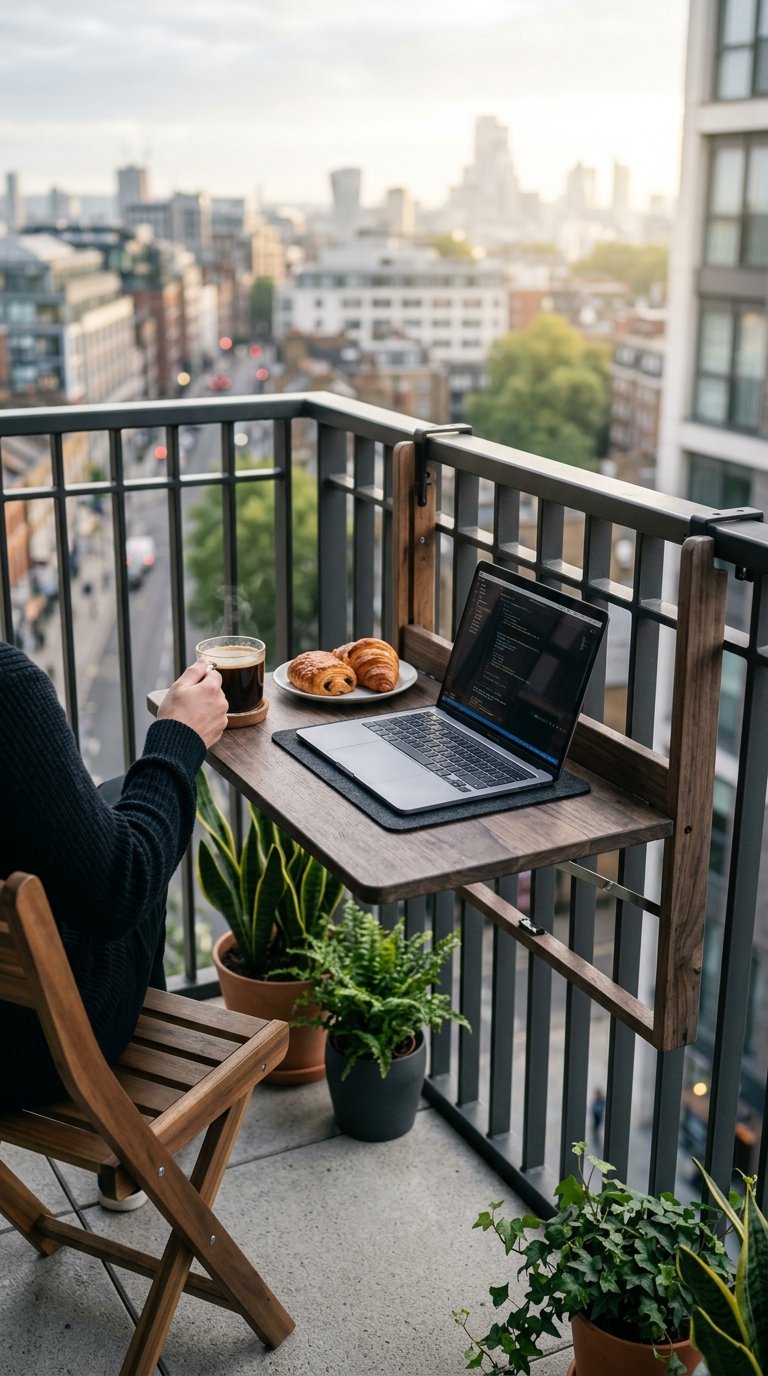 Wall-Mounted Folding Table as a Railing Bar