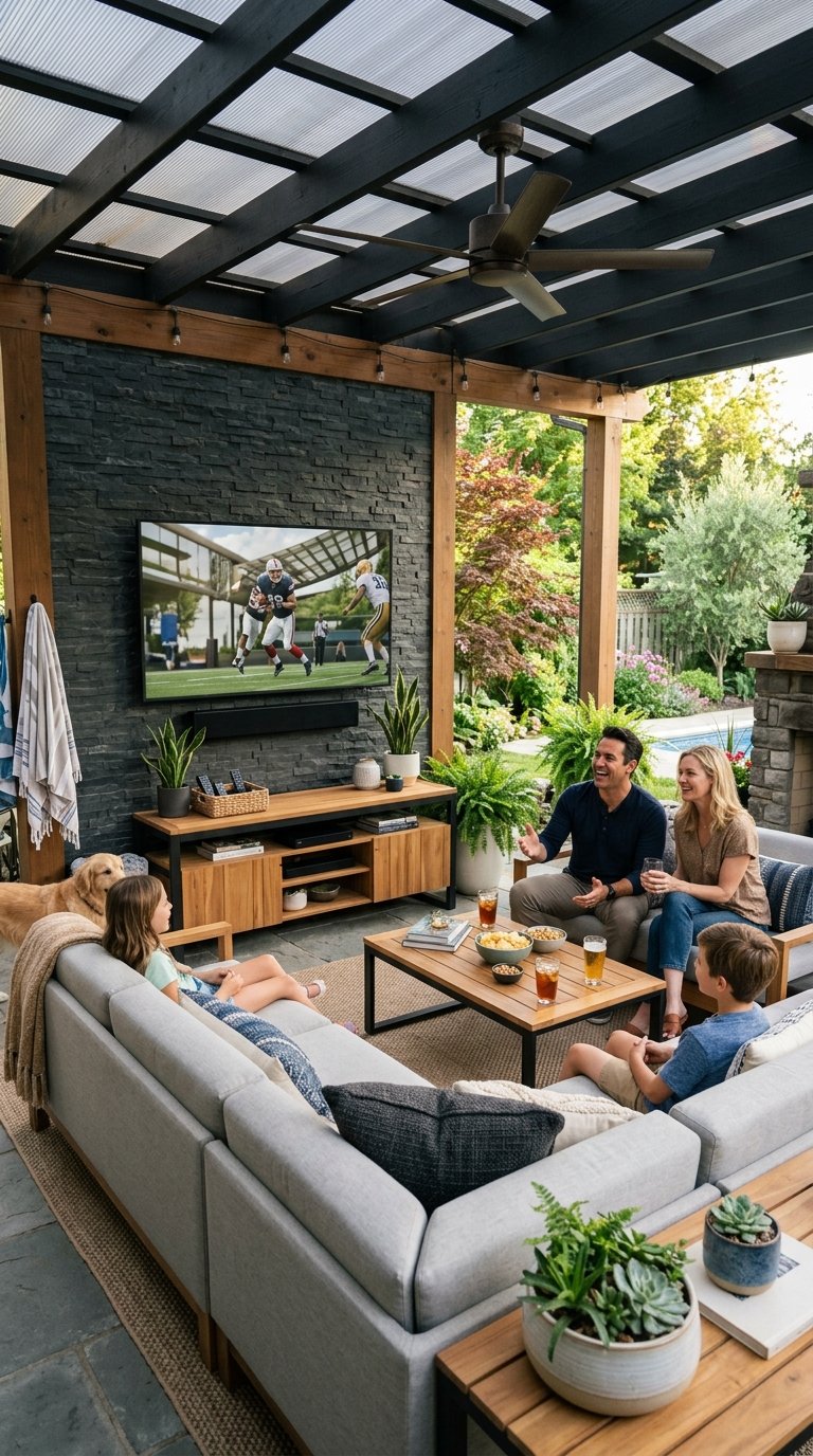 Wall-Mounted Television for Outdoor Entertainment
