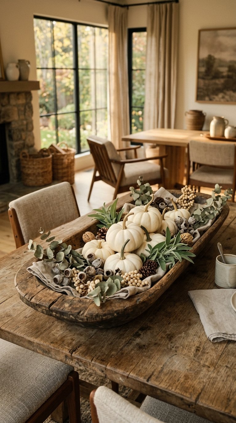 Wooden Dough Bowl Filled with Seasonal Objects