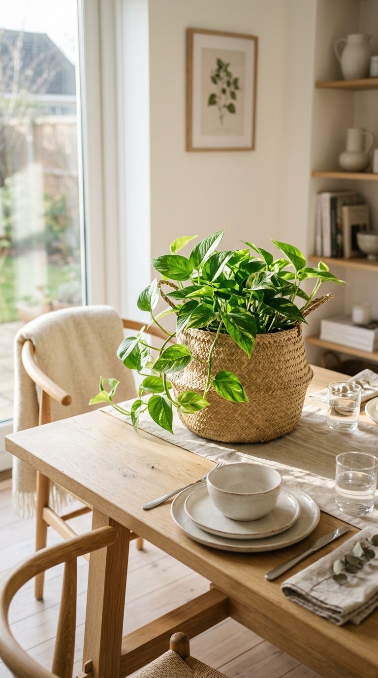 Woven Basket with a Potted Plant