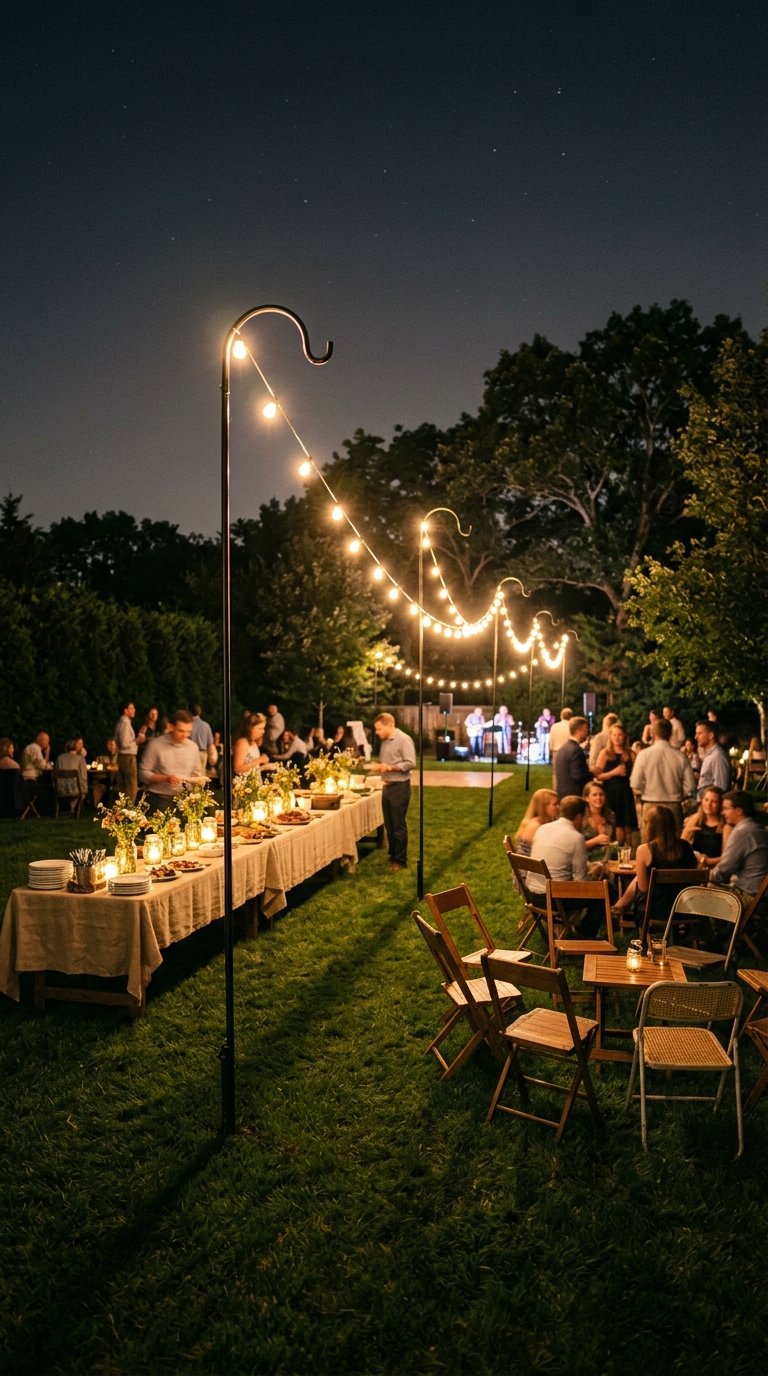Zigzag String Lights Across a Wide Backyard