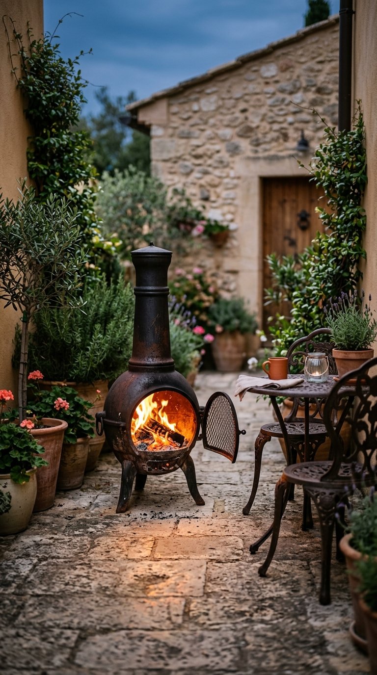 a Chiminea as a Compact Fire Feature