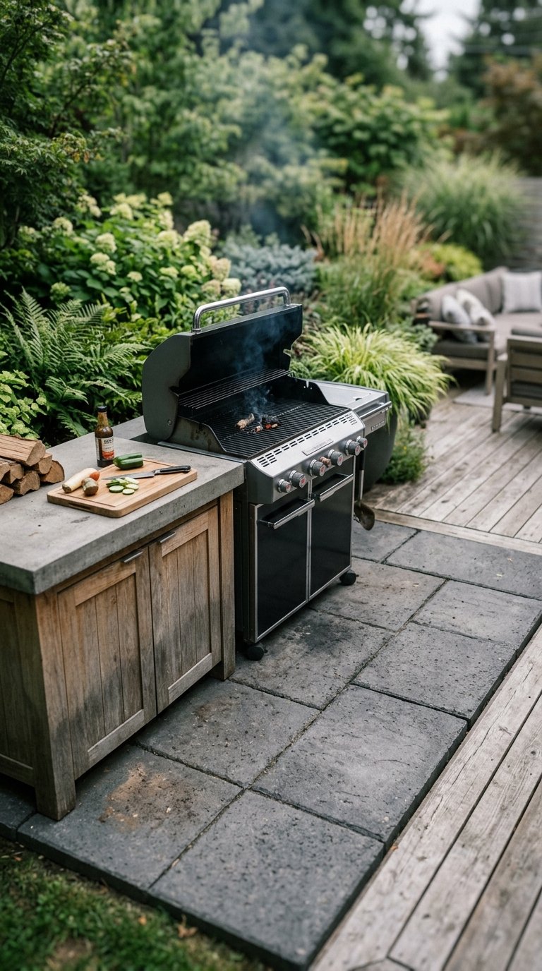 a Concrete Paver Base to Define the BBQ Zone