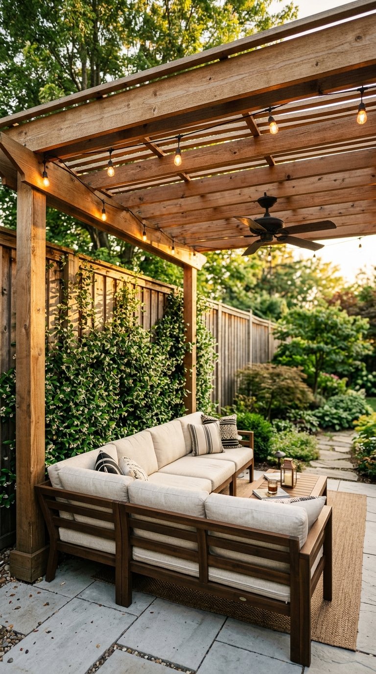a Corner Pergola for Overhead Enclosure