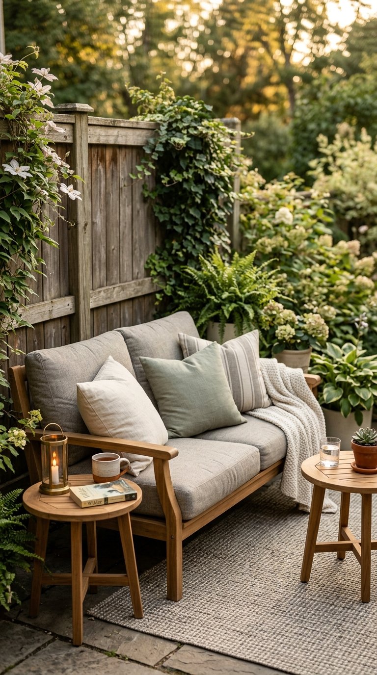 a Cozy Corner With a Two-Person Loveseat and Side Tables