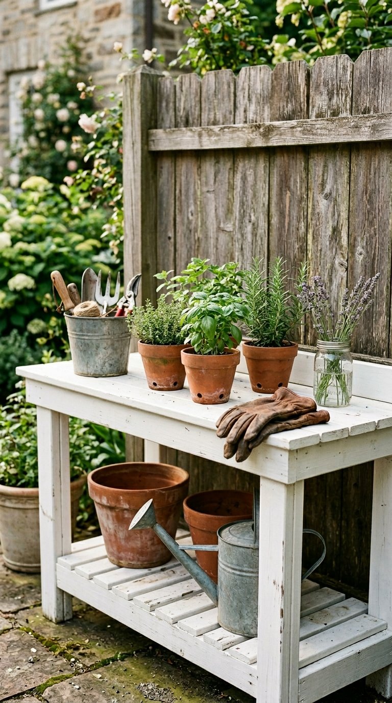 a Farmhouse Potting Bench for the Patio