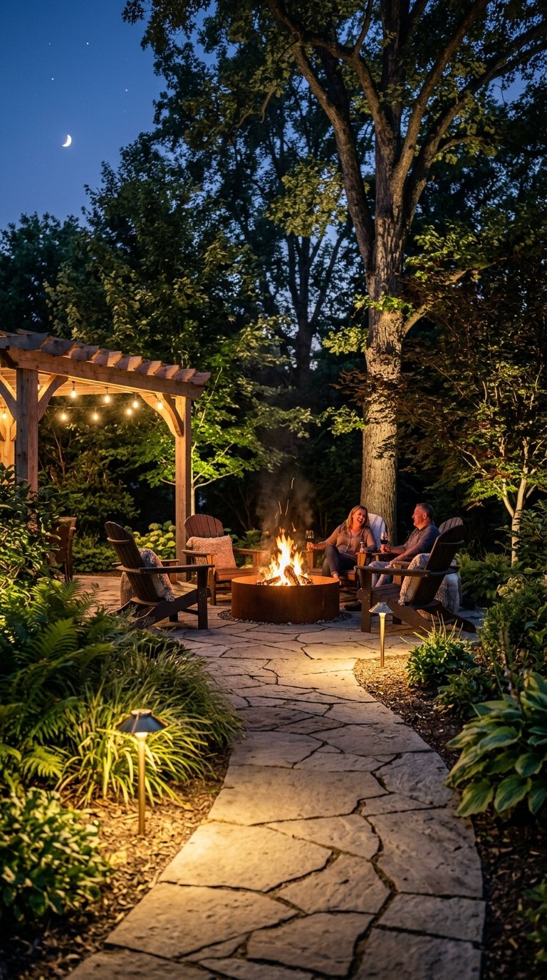 a Fire Pit Destination With Outdoor Lighting
