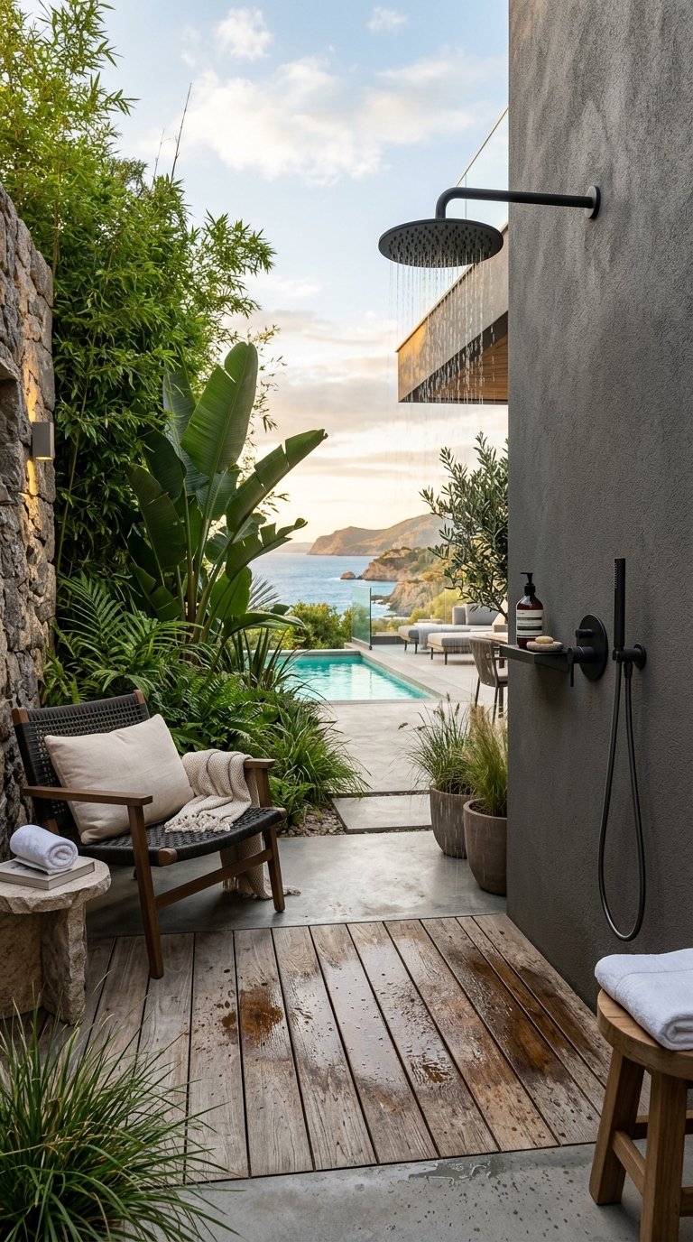 a Freestanding Outdoor Shower for a Resort Feel