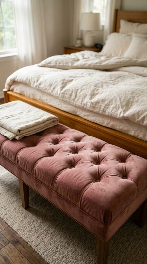 a Plush Bedroom Bench at the Foot of the Bed