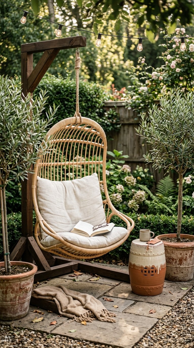 a Reading Nook With One Chair, Lights, and Plants