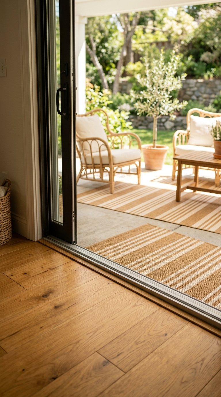 a Striped Rug to Visually Connect Indoor and Outdoor Flooring