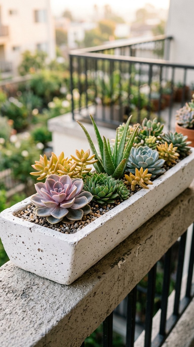 a Succulent Display in a Shallow Trough Planter