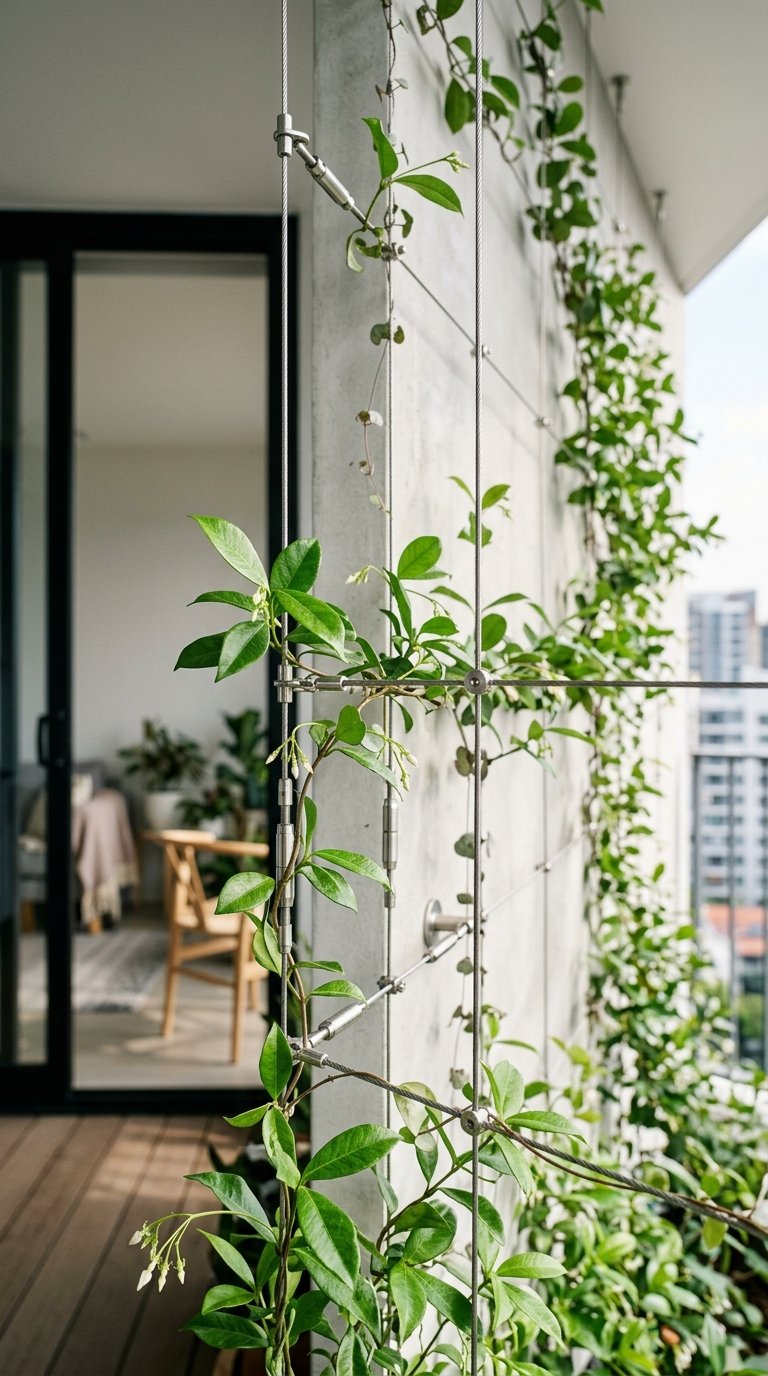 a Tensioned Wire System With Climbing Plants