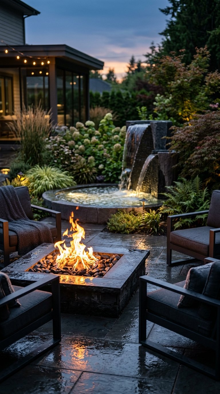 a Water Feature Near the Fire Pit