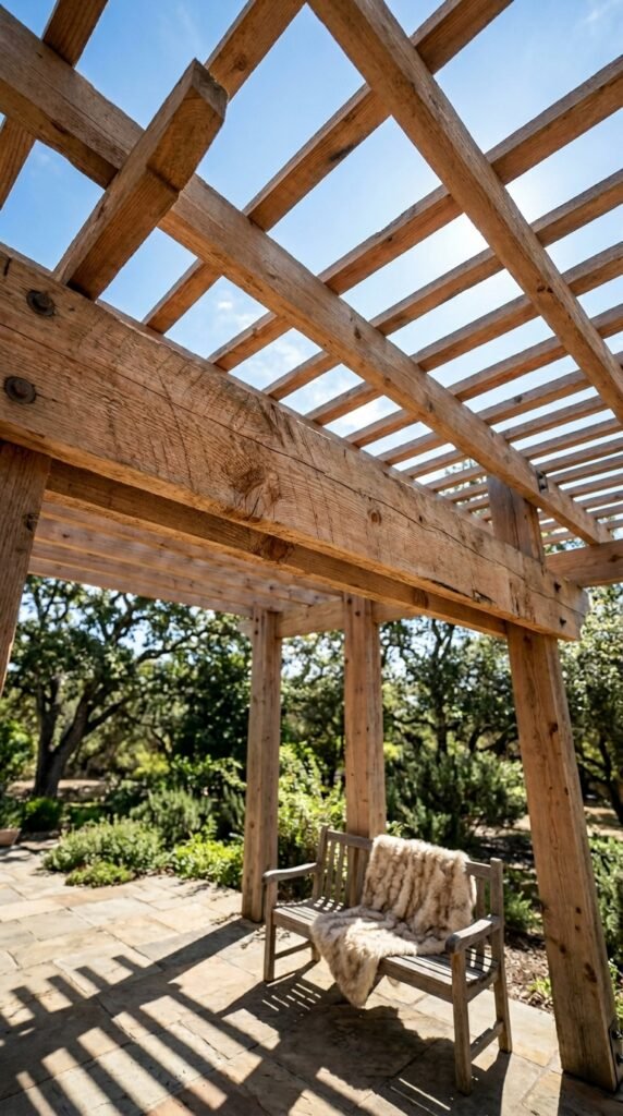 a Wooden Pergola With Exposed Beams