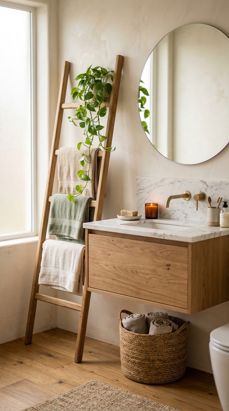 Add a Decorative Ladder for Towel Storage