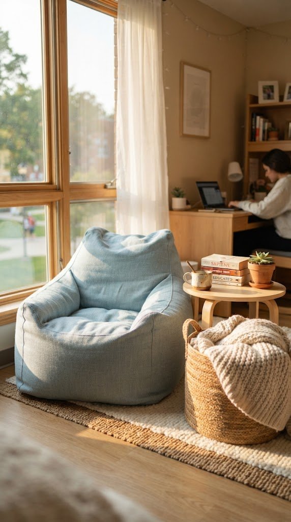 Add a Pale Blue Bean Bag for Secondary Seating